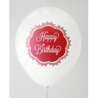 White Red Happy Birthday 1 Side Printed Balloons